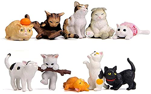 10 Pcs Cute Miniature Kawaii Cats - Mini Figure Kitten Playset, Cake Topper, Plant Decorations #TOP4