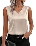 Zeagoo Silk Camisoles for Women Satin Blouses V Neck Sleeveless Work Shirt Business Causal Tank Tops Champagne