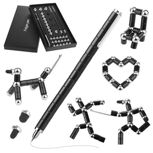 GlasFlength Stylo Multifonction Magnetique Stylo Magnétique Créatifs Drôle Sty lo Anti Stress Personnalisé Gadgets Cadeau Drole pour Hommes Femmes Enfants Adolescents Cadeau d'anniversaire (Noir)