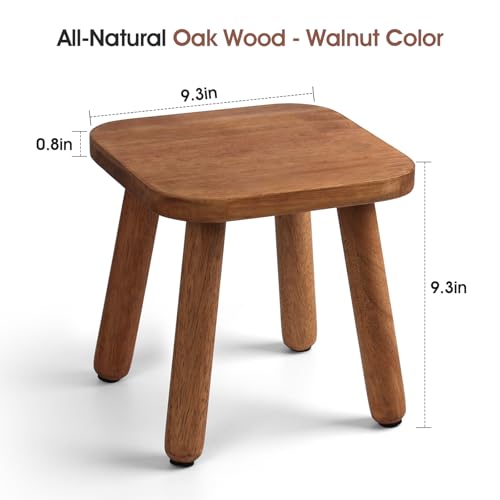 Image of Solid Wood Step Stool 9.3 inch - 300lbs Capacity Plant Stand Indoor, Smal Stools to Sit on, Multi-Use Footstool for Bathroom /Bedroom /Kitchen Color: Walnut