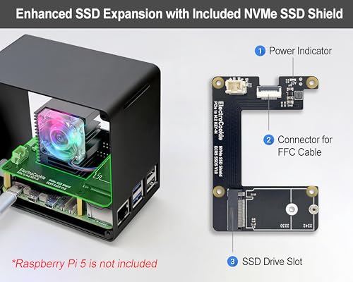 Boîtier Raspberry Pi 5 en aluminium noir avec HAT PCIe M.2