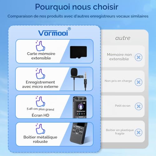 Vormooi 110H Enregistreur Vocal Prend en Charge Les Cartes Mémoire – vue 6