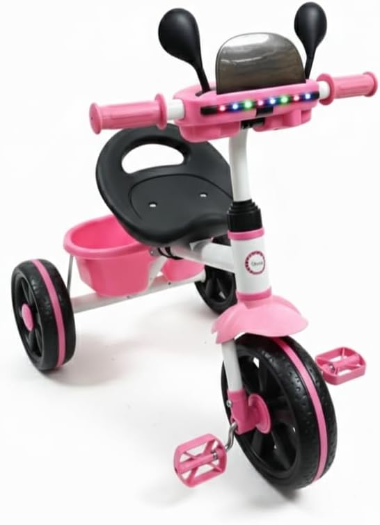 Tricycle for Kids, Baby Cycle with Light and Music, Kids Tricycle with Back Storage Basket & 3 Wheels, Baby Cycle Bike For 2 to 5 Years Boys Girls (sky blue) BY HAPPY KIDDO (PINK)