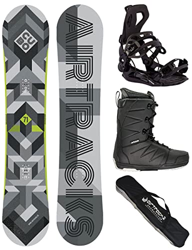 AIRTRACKS Snowboard Set Board Cubo Extra Wide Camber 165 + Snowboard Bindung Master + Boots Star Black 45 + Sb Bag