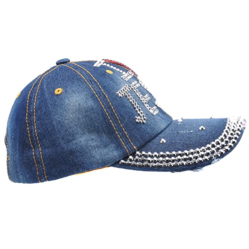 Elonmo Bling Rhinestone Hats,I Love Jesus Design Womens Baseball Cap Golf Hat Jeans Wash Denim Adjustable (Color A) #TOP6