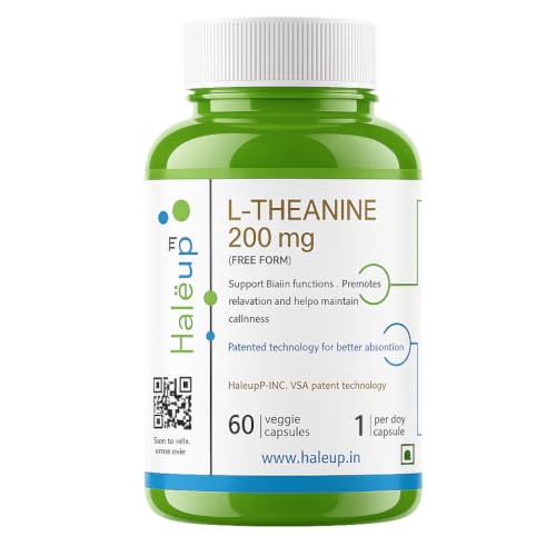 Image of L-Theanine 200 mg | High Bioavailability Formula | Promotes Calm, Focus & Relaxation | Haleup USA, 240 capsules (60 count X 4)