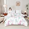 Erosebridal Dinosaur Comforter Set Pink Purple Dinos Bedding Sets for Kids Girls Lovely Cute Animals Comforter Kawaii Cartoon Quilt Duvet Child Room Decor 1 Pillow Case Twin #3