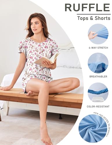 Image of Ekouaer Womens Pajama Sets 2 Piece Ruffle Sleeves Top and Shorts Pjs