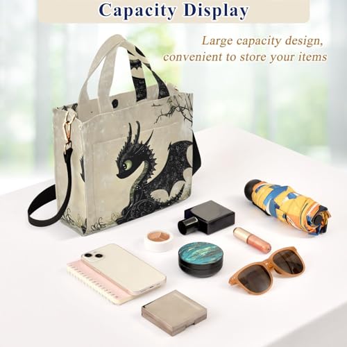 Shoulder Handbags for Women Black Gothic Dragon Print, Corduroy Tote Bag Large Capacity Small Size4