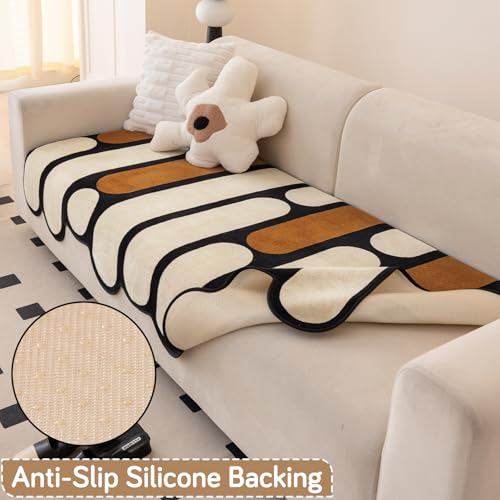 Image of HOKIPO 'Moderna Curves' All Season Sofa Cover Mat for 1 /2 /3 Seater & L Shape Sofa. Make Your Own Sofa Cover Set, Anti-Slip Mat Length 90(D) x 180(L) cm, Oyster Beige (AR-6126-BGE)