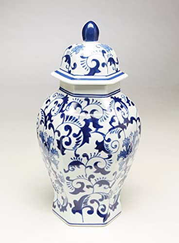 AA Importing 59805 Hexagon Blue & White Ceramic Ginger Jar 14 Inches High