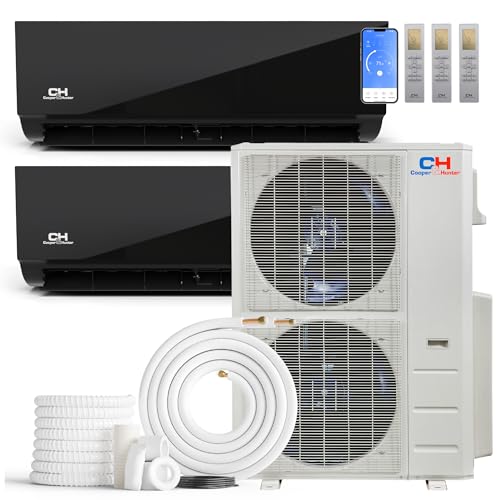 Cooper & Hunter 48,000 BTU 2-Zone Ductless Mini Split Air Conditioner & Heat Pump – 24K+24K Wall Mount Air Handlers – 24 SEER2 – 25FT Installation Kits – 230V – Midnight Edition