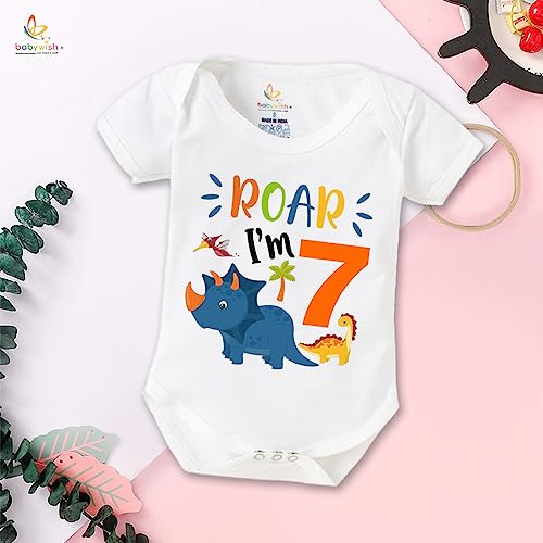 Image of baby wish Monthly Birthday Milestone Romper for Boy's and Boy's Dress Happy Birthday Bodysuit Half Sleeve Rompers for Sevan Months birthday Special Romper Roar Young