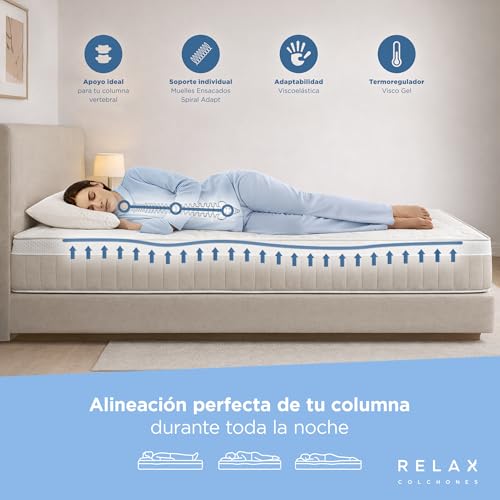 RELAX Colchones 135x190 | Colchón Muelles Ensacados 135x190 con Viscogel | Firmeza Media - Alta | Altura 25cm | Transpirable y Viscoelástico con Memoria | Fabricado en España | ELARA Advance 135_x190_ - imagen 4