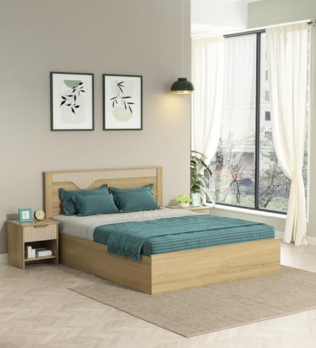 Image of Spacewood Rivolla Bed |Queen Size (78 X 60) Engineered Wood Bed with Box Type Storage| 3 Year Warranty | Modern Design |Engineered Wood | Santana Oak & Bamboo Flute