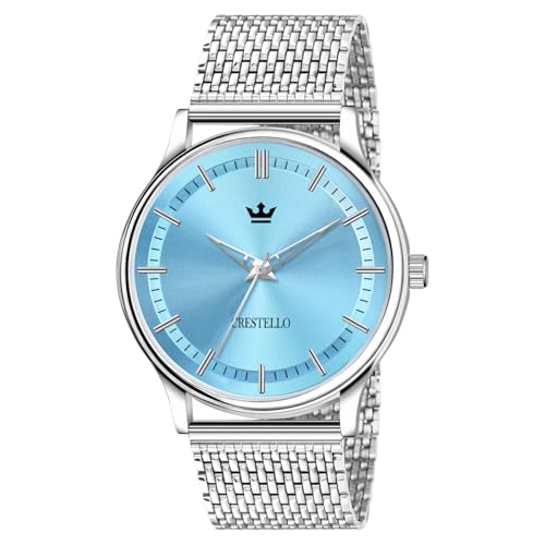 Image of CRESTELLO Stainless Steel Chain Analog Wrist Watch for Men (Brown /Blue Dial) | 1 Year Warranty* | CR-WT253-CH