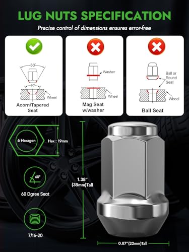 Image of AUTOPTIM 7 /16-20 Wheel Lug Nuts - Replacement for 1964-1983 Chevy Malibu, 1967-1981 Camaro, 1969-1972 Blazer, 1958-1970 Impala, 20PCS Chrome Closed End Lug Nut