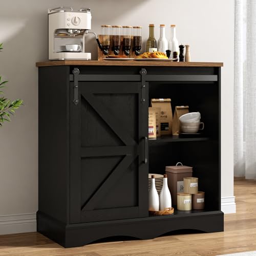HOMFAMILIA 31.5" H Farmhouse Coffee Bar Cabinet w/Storage, White Kitchen