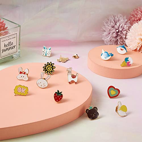 Image of Cheriswelry 24Pcs Assorted Alloy Enamel Pins Rabbit Chicken Cat Sheep Duck Shark Shape Brooch Pins Heart Flower Cactus Lapel Pins 15-27mm for Clothes Jacket Bags Backpack Hats Decor