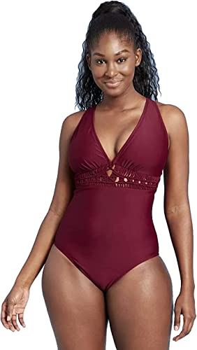 Women's Macrame Medium Coverage One Piece Swimsuit Size Small Burgundy