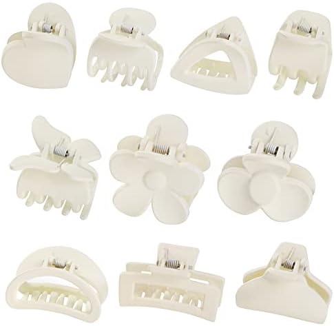 White Small Claw Hair Clips for Women Girls,10Pcs Hair Clips Double Row Teeth Hair Clips Medium Matte Non-slip Short Long Hair Accessories for Women and Girls