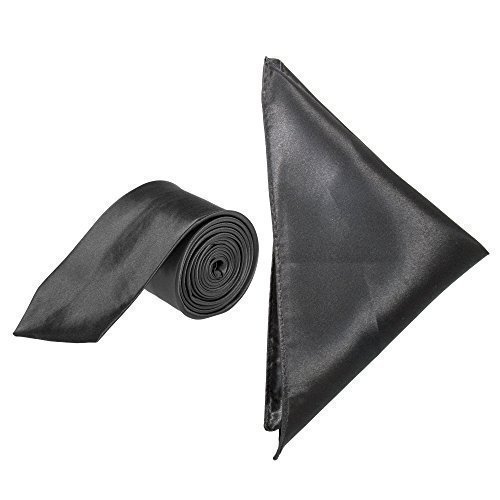 Robelli Men's Dark Grey Satin 2” Slim Tie And Pocket Handkerchief Set – Available In A Variety Of Colours (Dark Grey)