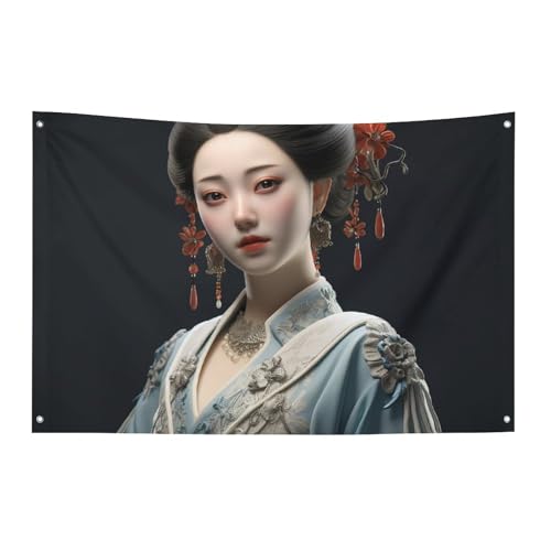 Drapeau de jardin asiatique classique imprimé femme pour décoration extérieure