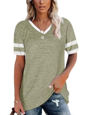 T-shirt d'été col rond vert armée taille XL vêtement mode femme