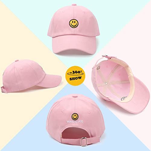 Sonmony Smile Face Toddler Baseball Cap Boy Baseball Hats Kids Washed Funny Hats Adjustable Cute Caps For 3-12 Years Pink #TOP2