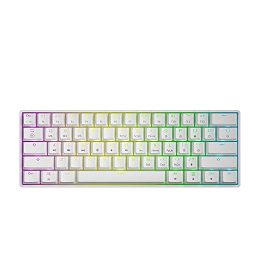 HK Gaming GK61 Teclado mecánico 61 teclas RGB iluminado, retroiluminación LED, para juegos PC/Mac Gamer (Blanco , Gateron Optical Black)