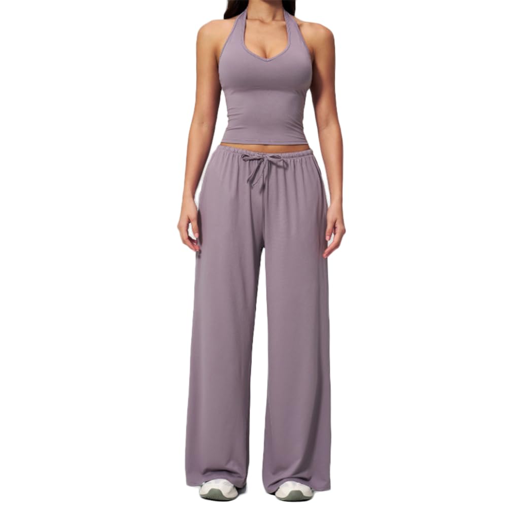 XYFfybhsd Active Wear Sport Woman Flare Pants Gym Fitness Sets 2 Piece Sexy Yoga Outfit Apparel(Size:S,Color:Purple)