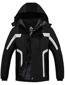 Wantdo Homme Veste de Ski Imperméable pour Voyage Manteau d'hiver Chaud Veste de Snowboard Outdoor Veste Randonnée Travail Coupe-Vent Noir+Gris M