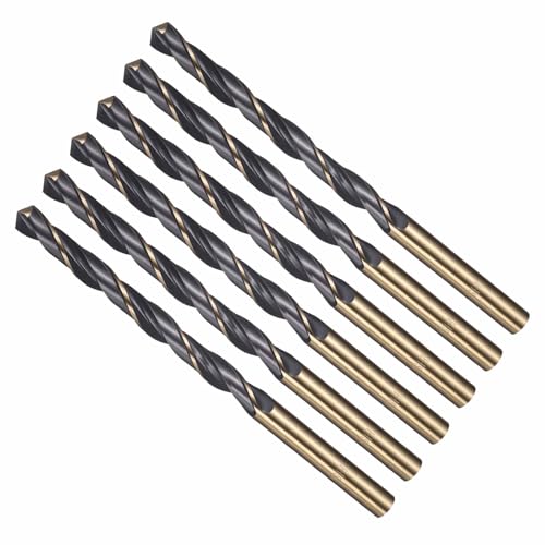 CoCud Drill Bit, 6mm Cutting Diameter, 4341 HSS Jobber Bits Gold and Black 118° Cutting Angle - (Applications: for Drilling Plastic Wood Soft Metal), 6-Pieces