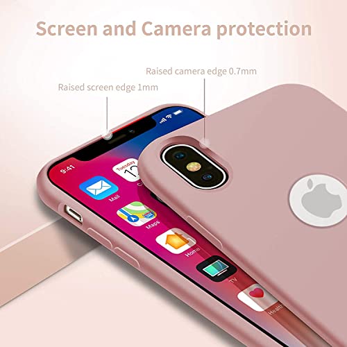 Image of VONZEE Microfiber Logo Cut Compatible for iPhone X & iPhone Xs Case Liquid Silicone Cases Non-Slip Full Body 4 Layer Protectives Shockproof Back with High Raised Camera Lips Sand Pink