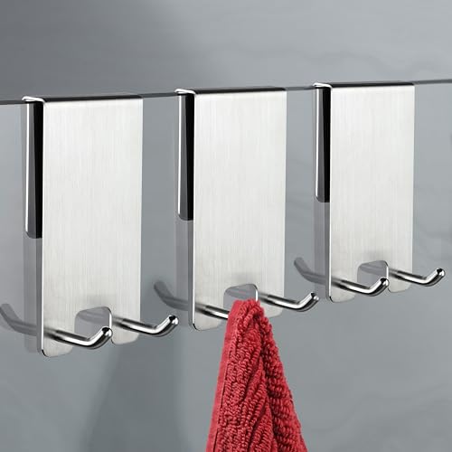 Kegii Crochet Salle de Bain 3 Pièces, Crochet Douchequi ne Nécessitent pas de Perçage, Porte Serviette Paroi de Douche Verre, Adapté au Verre de 6 à 12 mm...