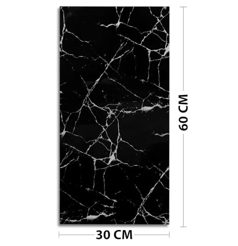 Image of New Peel and Stick Marble Wallpaper Backsplash Self-Adhesive PVC Waterproof Wall Tiles for Kitchen, Bathroom, Bedroom Multiple Size and Black,Cream,White. (2, Black, 60x30)