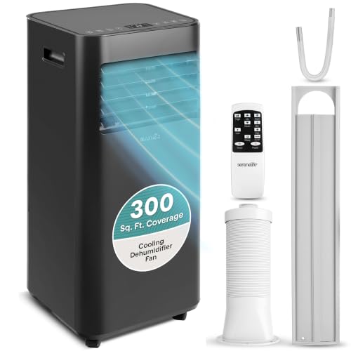 Image of SereneLife Portable Air Conditioner 7000 BTU, Compact AC Unit with Consistent Room Cooling, Dehumidifier & Fan for Rooms up to 28 m², Quiet Energy Efficient Operation with Remote, Window Kit, Black