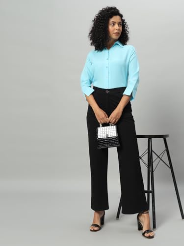 Image of FUNDAY FASHION Women's Crepe Regular Fit Solid V Collered Casual Shirt