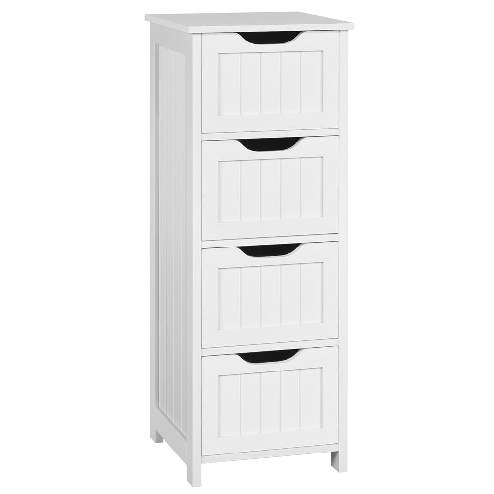 Yaheetech Meuble Rangement Salle de Bain, Colonne Salle de Bains, 30 × 30 × 82 cm, 4 Tiroirs, Petit Meuble Toilette/Salon/Chambre, Blanc