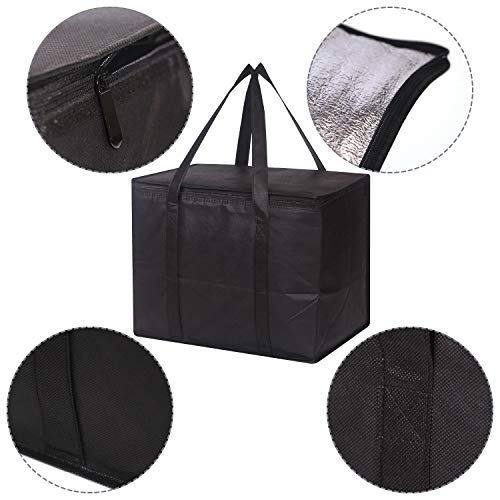 Set of 4 Large Insulated Reusable Grocery Bags with Sturdy Zipper and Handles, Foldable Washable Heavy Duty Cooler Totes for Hot or Cold Food Delivery, Groceries, Travel, Shopping