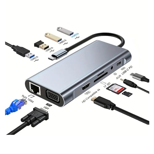 USB C Hub Laptop Docking Station 11 in 1 USBC Adapter Dongle to HDMI,Ethernet,4 USB,VGA,TF SD Card...