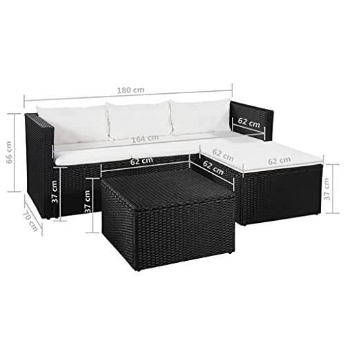 FAMIROSA 3-TLG. Garten-Lounge-Set Poly Rattan Schwarz und Weiß – Bild 7