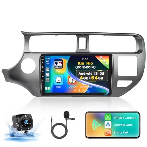 Inefala [4G+64G] Android 15 Car Radio for Kia Rio 2011-2014 Car Stereo with Wireless Carplay Android Auto, 9 Inch HD Touchscreen with GPS WiFi Bluetooth5.0 FM/RDS EQ Mirror Link SWC Backup Camera MIC