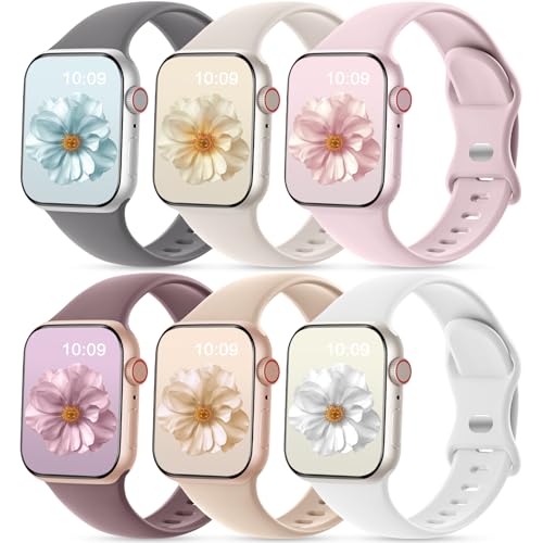 CeMiKa 6 Pack Sport Straps Compatible with Apple Watch Strap 40mm 41mm 38mm 42mm(Series 11) - Silicone Sport Replacement Band for iWatch SE Series 11 10 9 8 7 6 5 4 3 SE3, Women Men