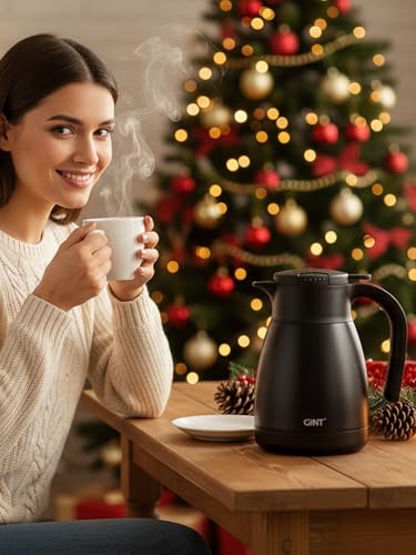 Image of GiNT 1L / 34Oz Thermal Coffee Carafe, Insulated Stainless Steel Coffee Carafes for Keeping Hot /Double Walled Vacuum Thermal Carafe (Black)