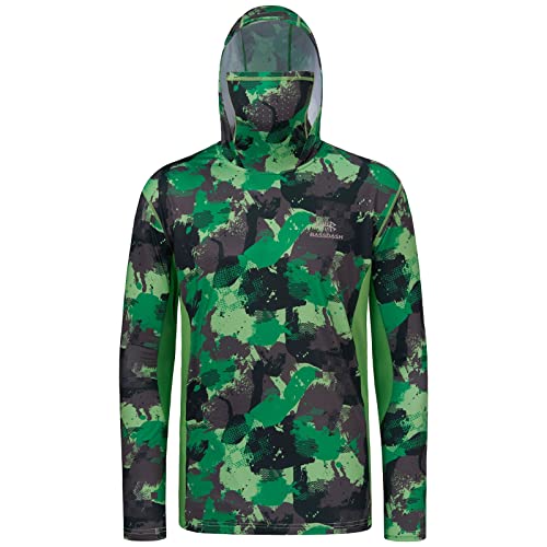 Image of BASSDASH Men's UPF 50+ Fishing Hiking Camo Hoodie Shirt with Face Mask Lightweight Neck Gaiter Long Sleeve