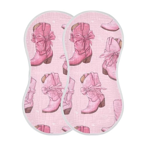 Western Cowgirl Boots Pinks Burp Cloths Baby Boys Girls Absorbent Soft Cotton Burping Cloths Rags, 2 Pack