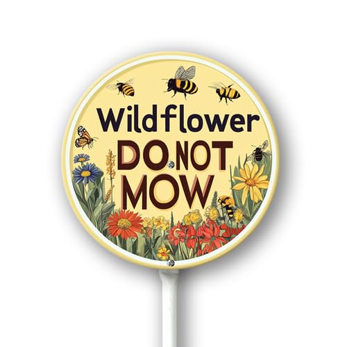 Vdenvileye Garden Signs Wildflower Area Do Not Mow Sign with Stake Outdoor Aluminum Yard Sign Rustproof Aluminum Metal Signs Fade Resistant Lawn Decoration for Outdoor 9.2x9.2inch