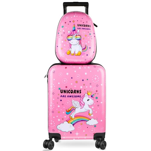 Kid Luggage Case and Backpack 18 Inch Suitcase with Spinner Wheels Hard Shell Travel Luggage 13 Inch Backpack Girl Luggage Set for Kids Travel Suitcase Supplies