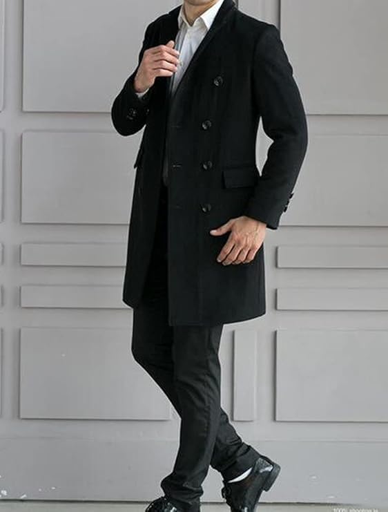 Minibee Men's Woolen Trench Coat Double Breasted Slim Fit Winter Overcoat Long Jacket Business Pea Jacket - Image 4